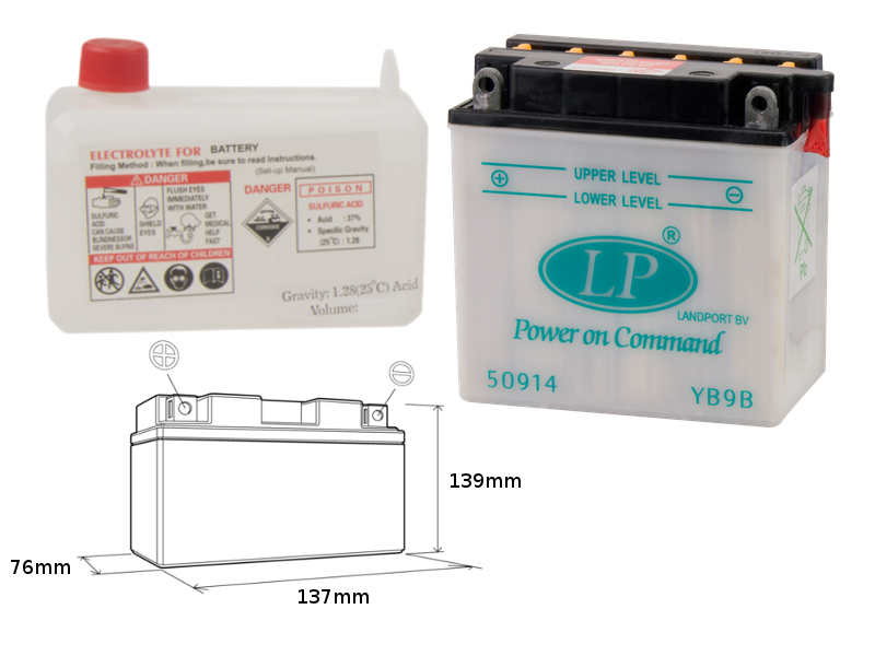 LANDPORT akumulátor YB9-B (MD LB9B) 12V 9AH 137X76X140 (12N9-4B-1) obsluhovaný - elektrolyt zvlášť (6) UE48